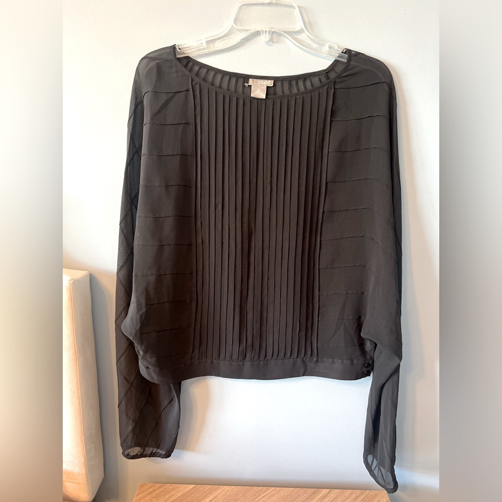 Cupio Black Mesh Long Sleeve Boxy Blouse